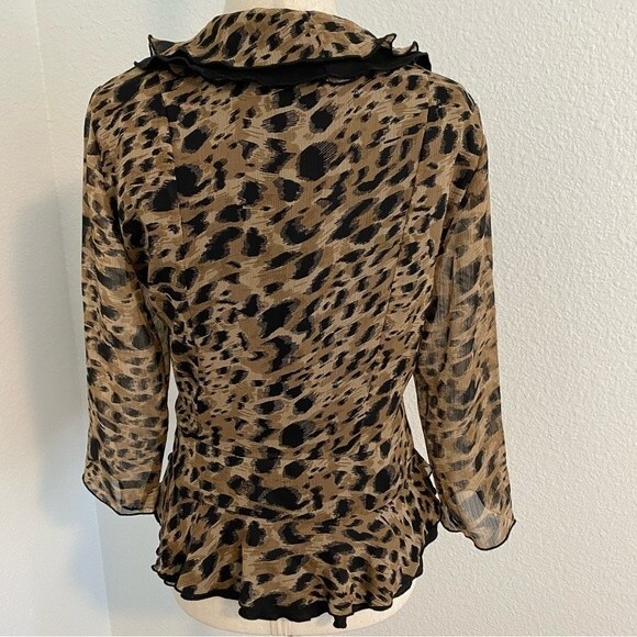 Maggie Sweet Open Front Jacket Black Brown Abstract Ruffle Fitted Crop Size PS - Picture 3 of 11